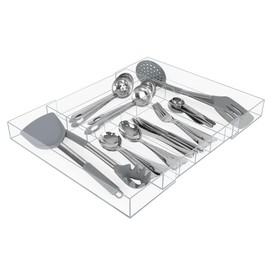 AIEVE Clear Acrylic Silverware Organizer, Expandable Utensil Drawer Organizer, Kitchen Drawer Organizers for Storage Flatware Cutlery Spatula Cooking Utensil, 9 Compartments
