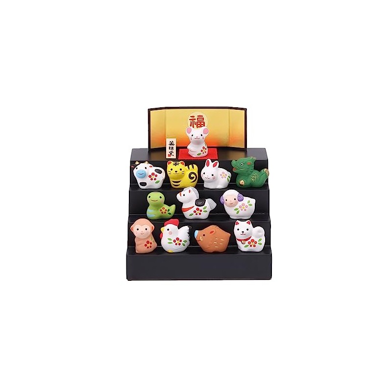 Yakushigama Zodiac Brocade Auspicious Twelve Zodiac Tier Decoration Figurine