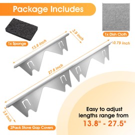 2 Pack Stainless Steel Stove Gap Covers, Adjustable Stove Counter Gap Filler Between Counter for Countertop Metal Heat Resistant Retractable Length 13.8" To 27.5" with Sponge,Cloth(Grey)