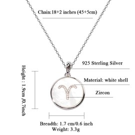 XISAINI 925 Sterling Silver Round Necklace with Twelve Constellations for Women (Aries)