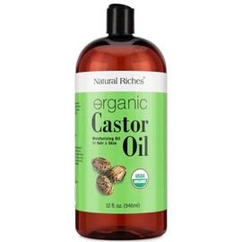 Natural Riches Aceite De Ricino Orgánico - Prensado En Frío, Certificado Usda Para Piel Seca, Caída De Cabello, Caspa, Crecimiento Del Cabello, Y Pestañas Y Cejas Más Gruesas - 32 Fl. Oz.