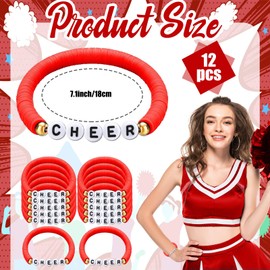 Yaure Joy 12 Pcs Cheerleader Gifts Stackable Clay Bead Cheer Bracelets Y2k Disc Surfer Friendship Bracelets for Cheerteam Girls (Red)