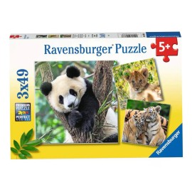 Ravensburger 3 Rompecabezas Cachorros Animales 49 Pz Panda Tigre Leon