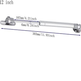12" Length Gas Strut, 20N/4.4 lb Hydraulic Air Prop Lift Support Cabinet Hinge Kitchen Cabinet Door Air Spring Door Impact Cabinet Hinge Silver, (2 Sets)