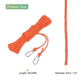 MECCANIXITY Hollow Braided Polypropylene Anchor Rope with Hook, 1/4 Inch 66ft Nylon Floating Line for Marine Pool Life Boat Anchor Rope, Orange