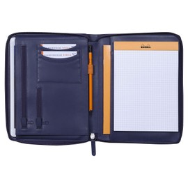 Rhodia Rhodiarama 168104C Conference Folder 19.5 x 25.5 cm with Case, Stretchy Main Pocket, 2 Flat Zip Pockets, Card Slots, Pen Holder, Faux Leather Cover, Midnight Blue, Pack of 1