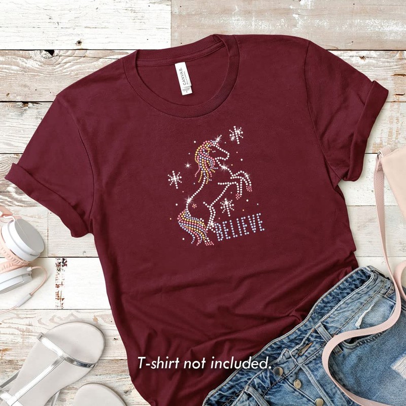Unicorn Believer Bügelbild mit Strasssteinen, T-Shirt JCS Rhinestones