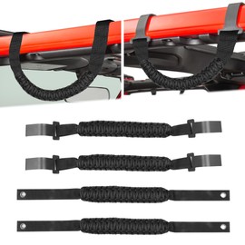 sukemichi for 2024 Jeep Handles Grab, 4 Pack Paracord Roll Bar Grab Handles Grip Handle for 2024 2025 Jeep Wrangler Accessories JL 4XE Hard TOP 4 Door, Black, (Not for Soft Top Sky One Touch Top)
