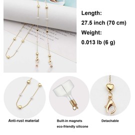 Magnetic Anti-Lost Strap Holder Compatible with Airpods Pro 3 2 1, Leash Gold White Pearl Chain Necklace Gifts for Women Lady Girl Length: 27.5”