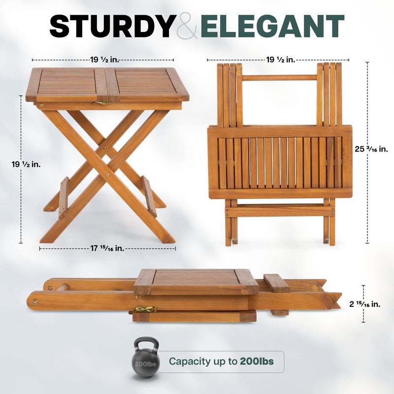 Idzo Mira Acacia Wood Folding Bistro Side Table Outdoor, 19.5