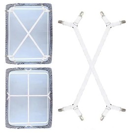 TRIXES White Corner Bed Sheet Clips x2 - Suspender Style Strap Fasteners - Adjustable Elastic Strap & Metal Clip