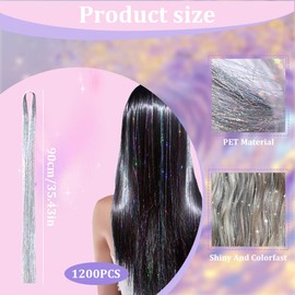 Glitzer Hair Tinsel, 1200 Stück, Clip Extension Bunt, für Mädchen 47cm Bunte Gerade Haarverlängerungen für Party Highlights Haar Zubehör Haarteile für kinder Frauen, Hair Fairy Hair für Mädchen