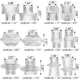 6PCS Taper Candle Holders Clear Glass Candlestick Holders Ribbed Glass Taper Candle Holders for Christmas Events Party Wedding Reception Table Centerpiece Decorations