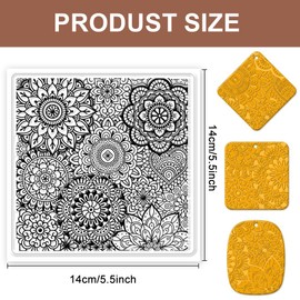 CHGCRAFT Polymer Clay Texture Sheets Mandala Silicone Texture Stamp Clear Clay Silicone Texture Sheets Polymer Clay Texture Silicone Mat Flower Pattern Pad for Making Earrings Jewerly, 5.5x5.5inch
