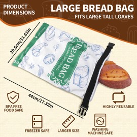 BOXOB 2pcs Bread Bags for Homemade, 17.32x11.61in Reusable Bread Storage Bags with Zipper Washable Food Container for Sourdough Bagels Toast