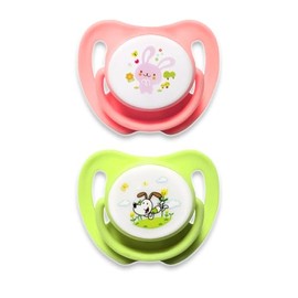 Chupón Chupete Ortodóntico para Bebé recién nacidos Suave y ligero con Tapa Protectora, Dibujos Animados sin BPA 0m+, 2pzas (Rosa/Verde)