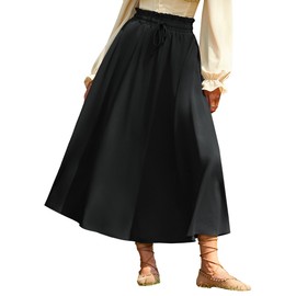 Black Long Skirt for Women Renaissance Flowy High Waisted Skirts with Pockets Black M