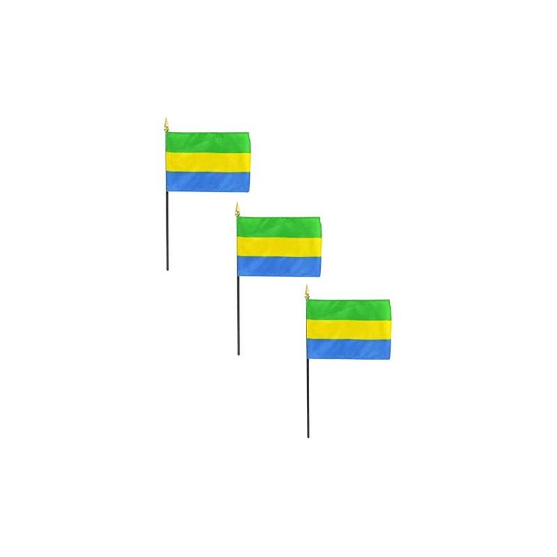 Gabon 4 x 6 Inch Stick Flag - 3 PK