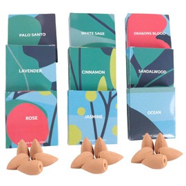 Backflow Incense Cones Variety Pack - Set of 9 Scents Waterfall Backflow Incense Rose, Lavender, Jasmine, Ocean, Cinnamon, Sandalwood, Dragons Blood, Palo Santo, White Sage
