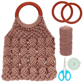 INFUNLY DIY Macrame Bag Set, Hand-Woven Macrame Set for Adults, Beginners, Macrame Purse Sets, Handmade Macrame Handbag Set for Knotting, with Wooden Handle, Cotton Cord