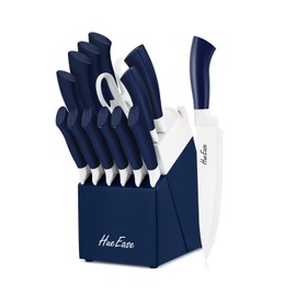 HueEase Kitchen Knife Set with Block and Build-In Sharpener,14-Piece German High Carbon Stainless Steel Knives Sharp Blade, Dishwasher Safe, Sapphire Blue