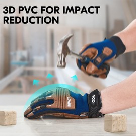 Vgo... Work Gloves Men Touchscreen in Cowhide Palm, Heavy Duty Gloves Anti Impact Utility for Warehouse Mechanics Carpenter Trucker, 1 pair(L)