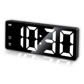 Königswerk Digital Alarm Clock,LED Electronic Clocks Large Display, Adjustable Brightness, Voice Control, Dual Power Supply, Snooze Model for Bedroom, Desk, Office, Blackcase White Digit