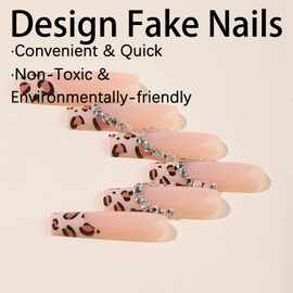 FOXIIU Press on Nails Long Coffin Shaped Glossy Full Cover Acrylic Long Length French False Nails with Designs Artificial Long Square Fake Nails with Charms Glue ons Fingernails for Women(XH9563)