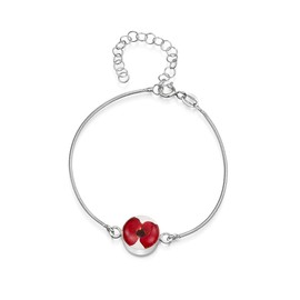 Shrieking Violet 925 Sterling Silver Round Real Flower Snake Chain Bracelet - Poppy (Red)