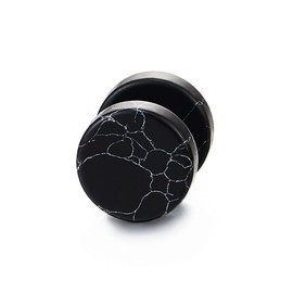 2pcs 10MM Black Marble Stud Earrings Men Women, Steel Cheater Fake Ear Plugs Gauges Illusion Tunnel