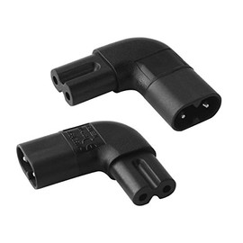 LBSC IEC320 C7 to C8 Right Angle AC Adapter, IEC 320 C7-C8 90 Degree Vertical Left Right Angle Power Adapter, Figure 8 Male to Female Angle AC Converter, Black