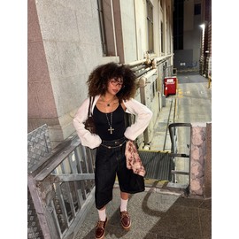 Aelfric Eden Detachable Kerchief Baggy Longline Jorts Casual Denim Shorts Y2K Streetwear Unisex Jean Shorts Black X-Large