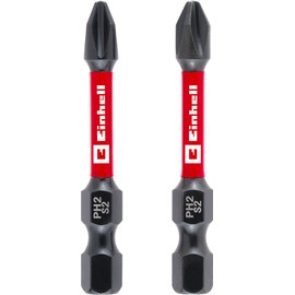 Genuine Einhell Impact Bits 2 Piece 50mm PH2 (S2 Steel Torsion Zone Efficient Power Transmission Red Ring C 6.3 Shank)