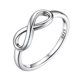 Bestyle 925 Sterling Silver Ring, Minimalist High Polish Infinity Symbol Rings, Cute Nice Stacking Band Rings for, Tarnish Resistant Comfort Fit, Size 4
