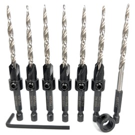 FTG USA Tapered Countersink Drill Bit Set 6 Pc #10 (3/16") Countersink Bit Same Size, 1 Tapered Drill Bit Replacement, Wood Countersink Drill Bits