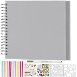 Miaikoe DIY Scrapbook Album 25.5x25.5 cm Hardcover Kraft Blank Paper Scrap Book with 40 Sheets Memory Book for Family Wedding Photography Anniversary (Grey)