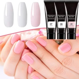 Poly Nail Gel Kit | 3 Colors Gel Kit with Slip Solution and Nail Lamp | Manicure Set For Home and Salon, Includes File and Clip