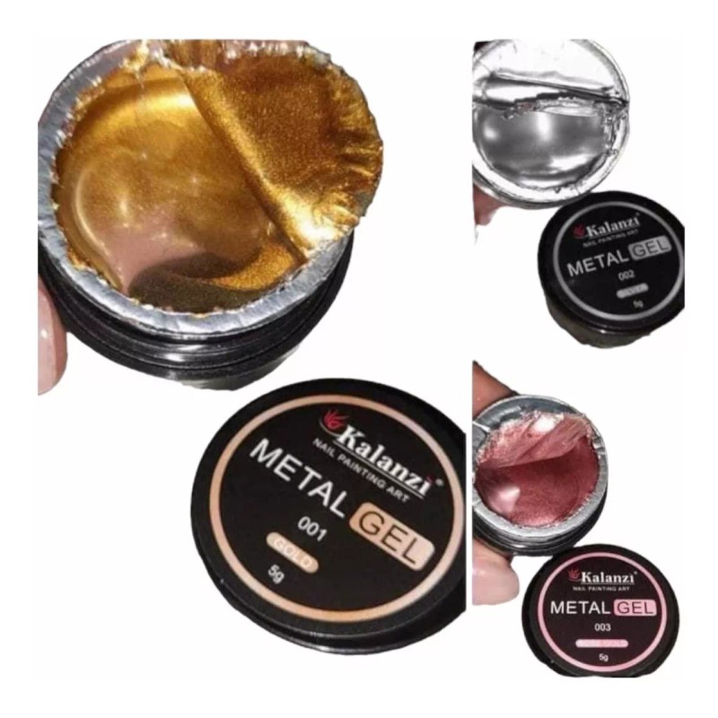 Kalanzi Gel Painting Metalico 3pz Oro Plata Rose Gold Uv/led