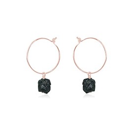 Black Tourmaline Raw Nugget Hoop Earrings in 14k Rose Gold Fill