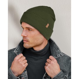 FURTALK Mens Beanie Fleece Lined Winter Hats Double Layered Stylish Knited Cuffed Plain Hat Green