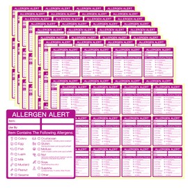 KSIWRE Food Allergen Warning Labels Stickers, 240PCS Food Labels to Denote Allergy Warnings,Food Allergy Labels for Commercial Kitchens and Catering Outlets（5 x 5cm）