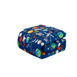8 Piece Full Size Kids Boys Comforter Set Bed in Bag with Shams, Sheet Set, Decorative Toy Pillow, Space Planets Print Blue Multicolor Kids Bed Cover with Sheets, Full 8pc Space Theme