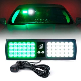 Xprite White Green 48LED Visor Strobe Flashing Lights Interior Windshield Sunshield Emergency Warning Lights for Police Volunteer Firefighter Vehicles Trucks