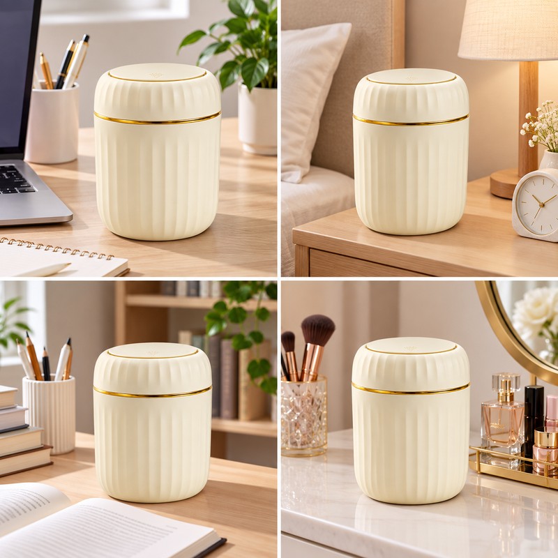 Mini Desktop Trash Can with Lid for Home & Office