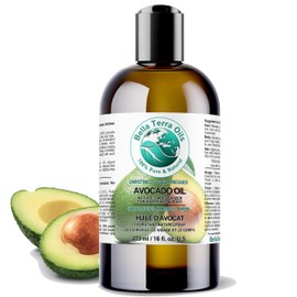 Bella Terra Oils Avocado Oil 473ml - 100% Pure, Organic, Cold-Pressed, Unrefined, Rich in Antioxidants, Nourishing Moisturizer for Hair, Face, Body, Nails