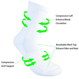 Womens 6-Pack White Anti Odor Blister Resistant Seamless Breathable Cotton Crew Running Hiking Dress Socks, Size 6-10