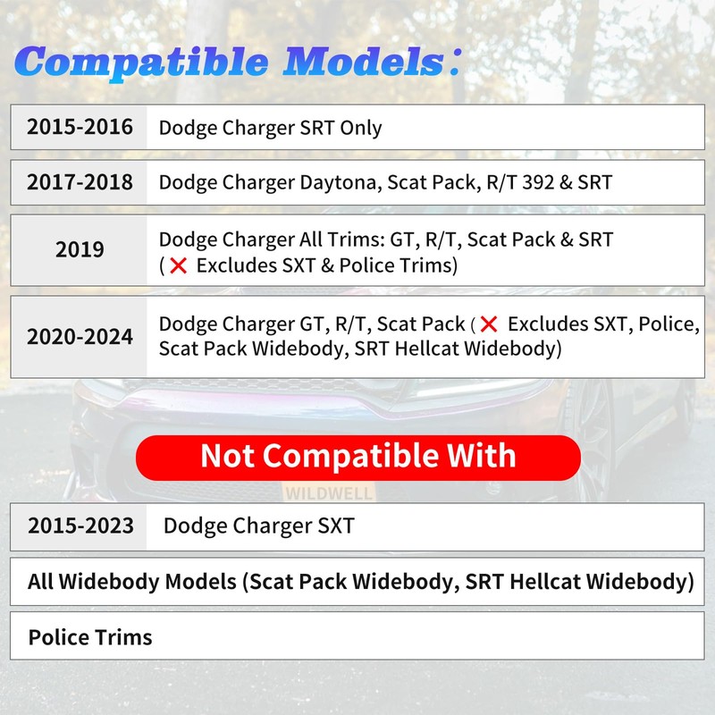 WildWell Front Bumper Grille For 2015-2024 Dodge Charger SRT Scat
