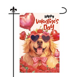 Golden Retriever Valentines Day Garden Flag, 18x12in Double Sided Valentine Dog Garden Flag Happy Valentines Day Yard Flag Valentine's Day Anniversary Outdoor Decorations for Garden Patio Lawn