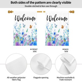 Welcome Garden Flag 28 X 40 In Outdoor Outside Floral Mini Summer Spring Blue Flower Butterfly Dragonfly Bird Yard House Flags Farmhouse Sign For Home Garden Decoration Banner