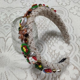 SHESRA Christmas Hair Bands Fabric Rhinestones Christmas Tree Santa Claus Elk Wreath Headband Women's Winter Holiday New Year Xmas Party Hair Hoop Accessories Headwear Jewelry Gifts 20(Beige)